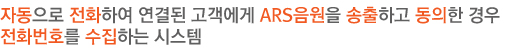 자동으로 전화하여 연결된 고객에게 ARS음원을 송출하고 동의한 경우 전화번호를 수집하는 시스템